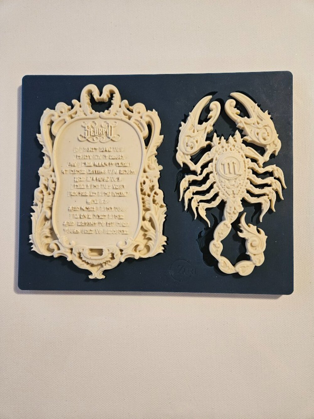 Blue Silicone Mold with Scorpion and Ornate Frame